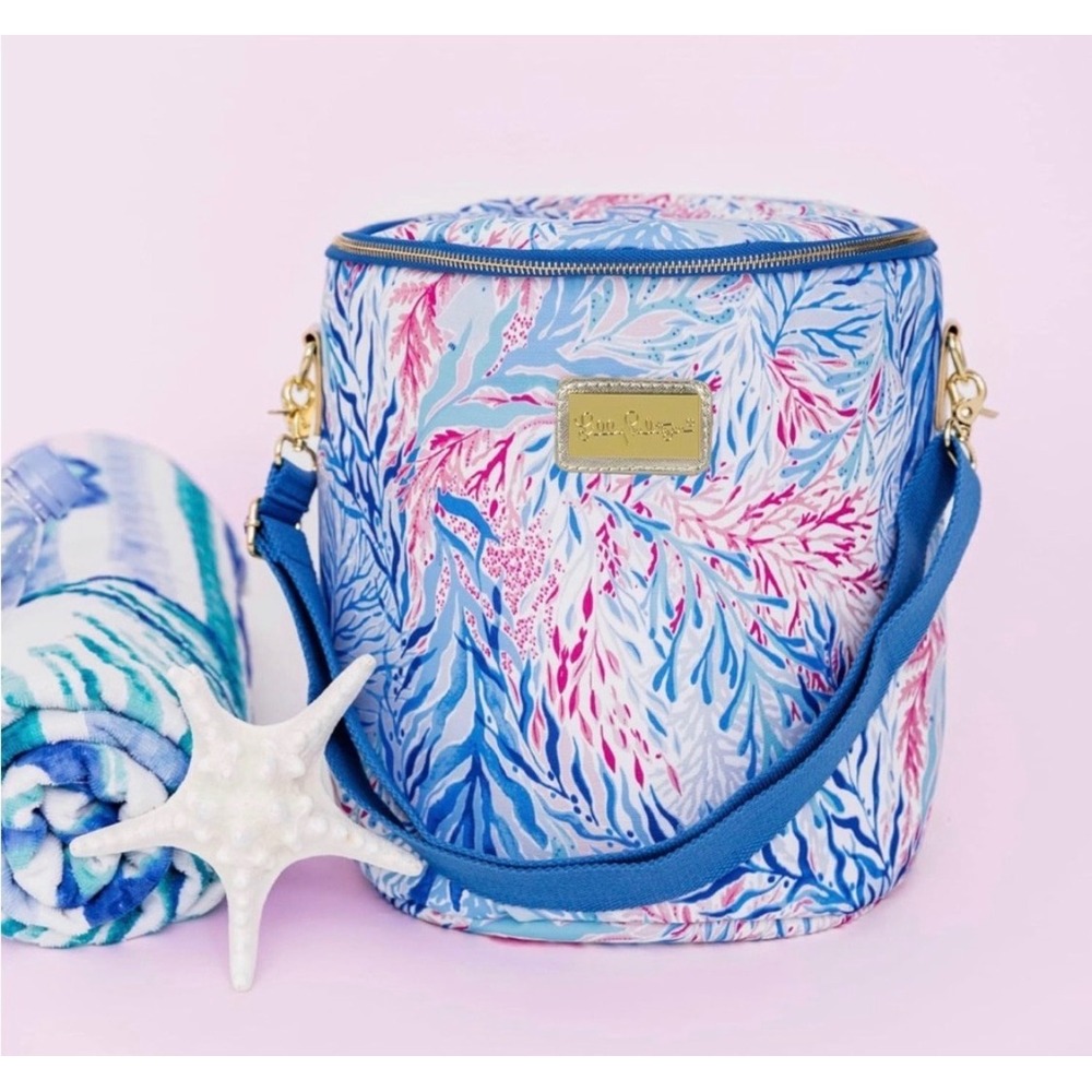 Lilly Pulitzer Insulated Cooler Bag Womens OS Blue Pink‎ Tropical Beachy Preppy